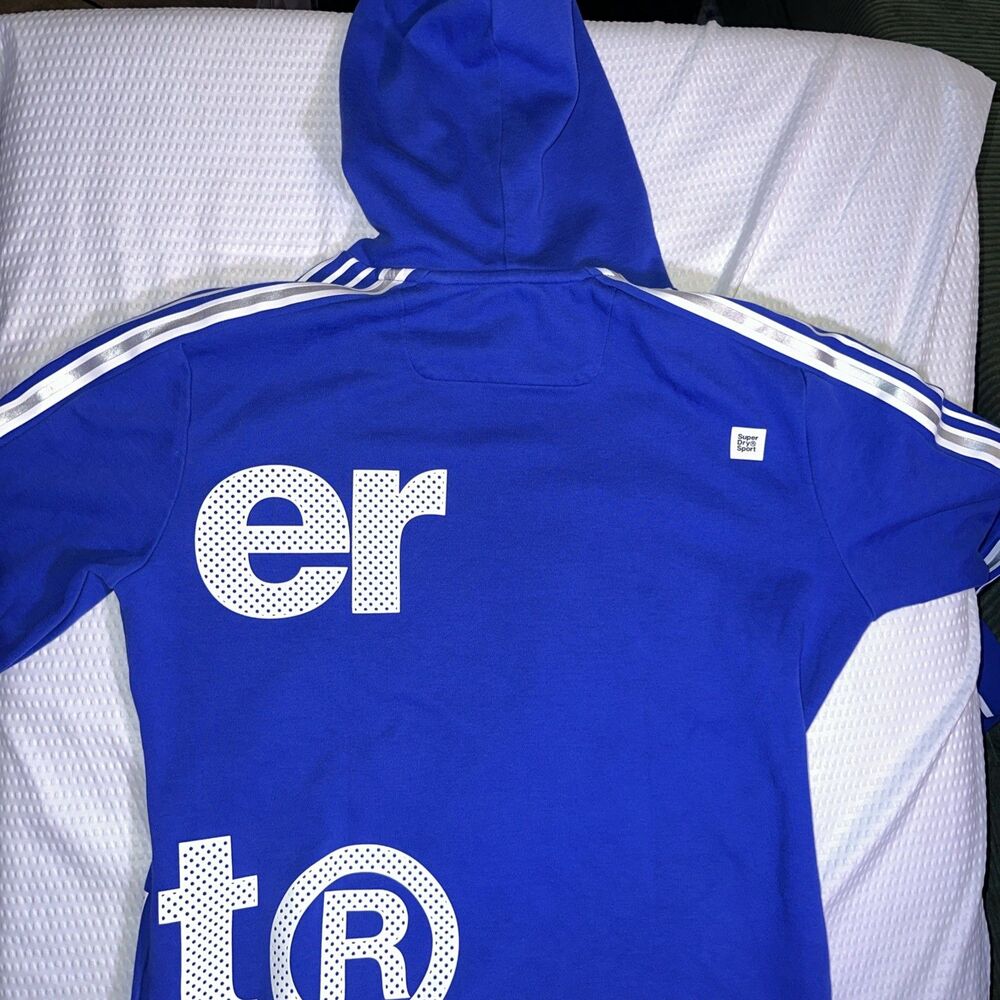 VINTAGE Y2K SUPERDRY JAPAN COMBAT Spell Out Blue HOODIE Sweatshirt XL - Picture 7 of 9